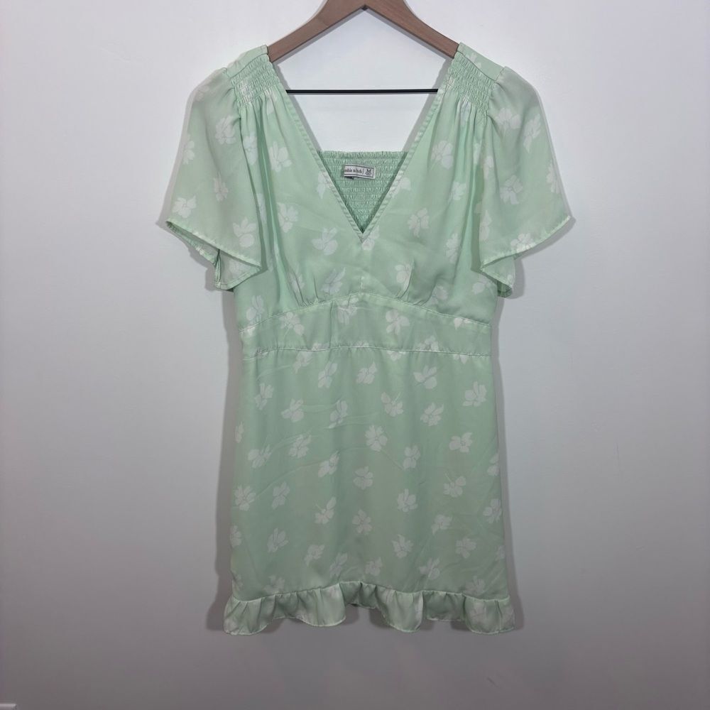 Abercrombie & Fitch Green Floral Ruffle Mini Dress Smocked Back Medium